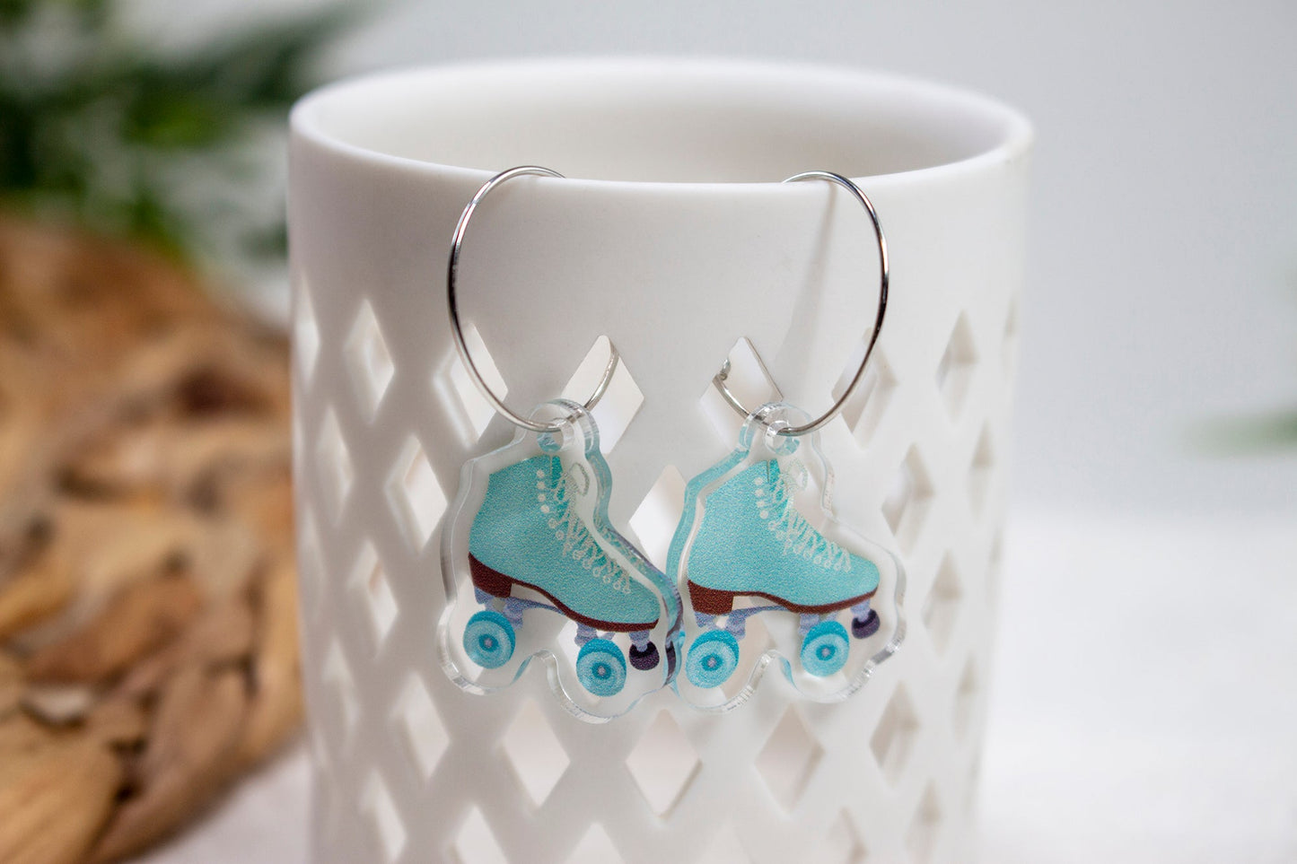 Aqua Retro Roller Skate Derby Earrings