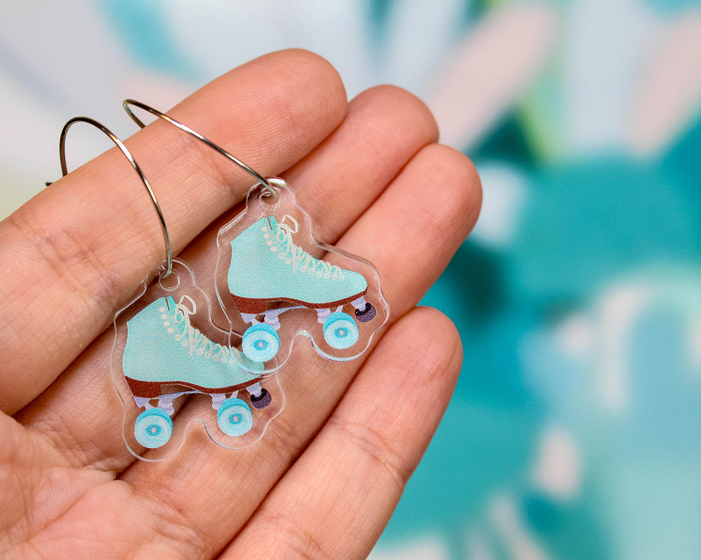 Aqua Retro Roller Skate Derby Earrings