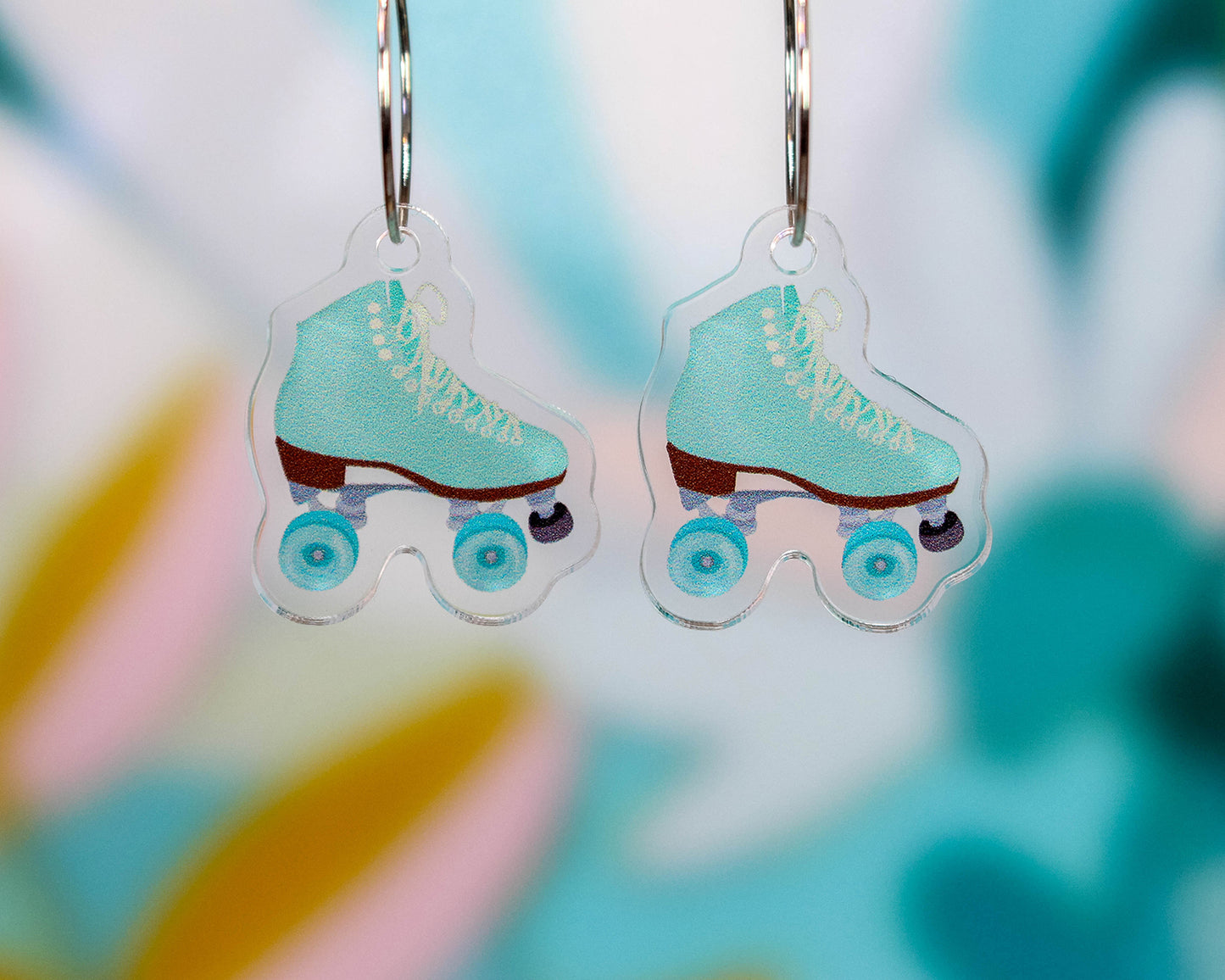 Aqua Retro Roller Skate Derby Earrings