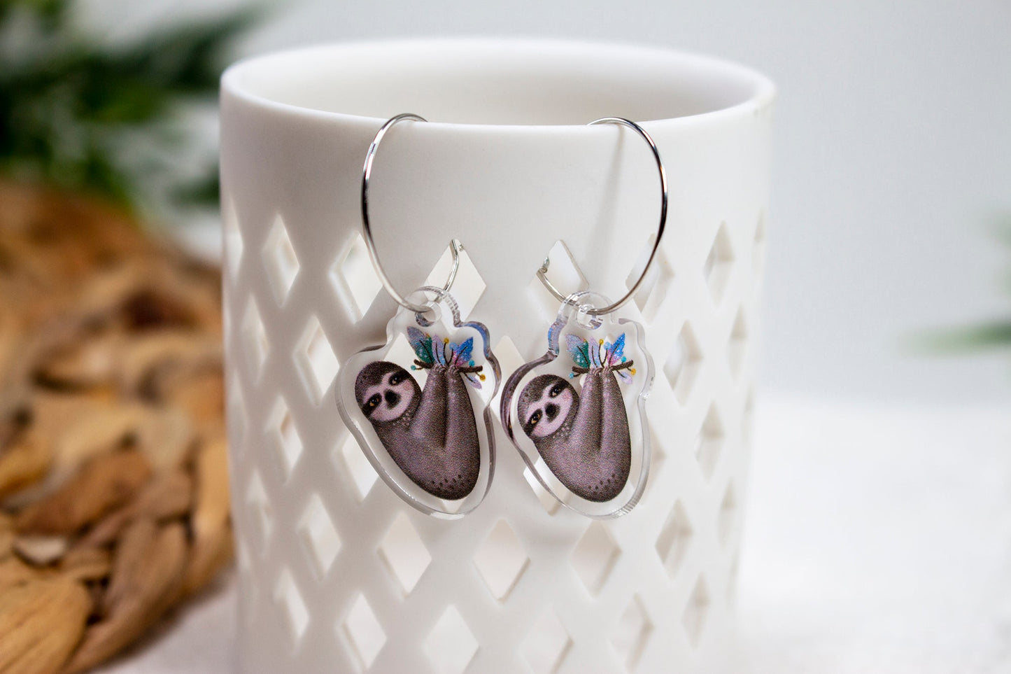 Hanging Three-Toed Sloth Earrings