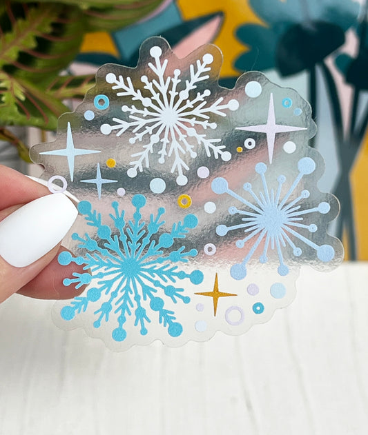 Clear Snowflakes Winter Sticker 3 x 3 inch