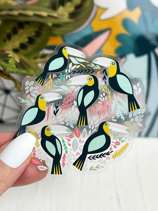 Clear Toucan Bird Sticker 3x2.75 inch